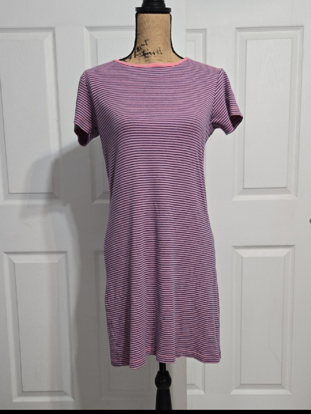 Tommy Hilfiger Pink and Navy/lavender Striped Tee Dress  Size Large